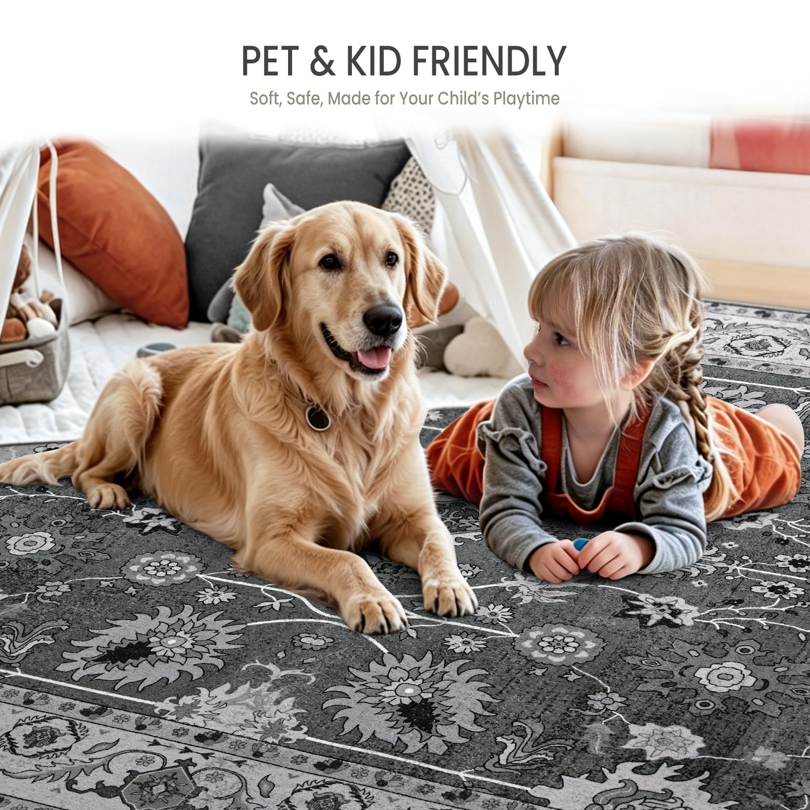 Vintage boho-inspired rug designed for various decor styles