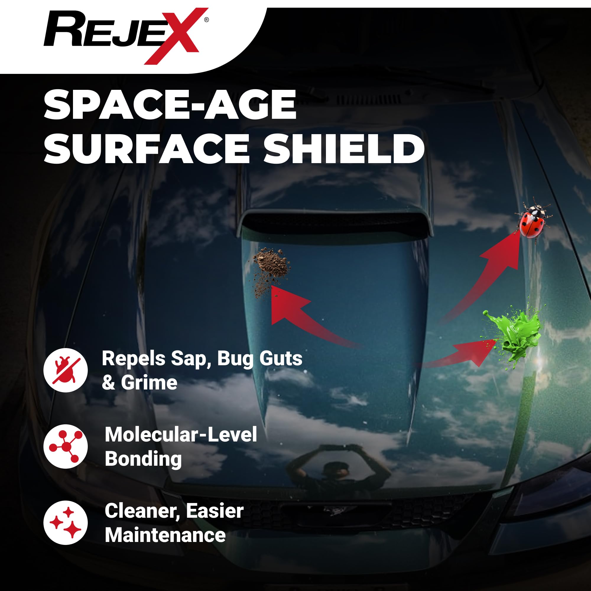 RejeX polymer coating on painted metal and glass surfaces