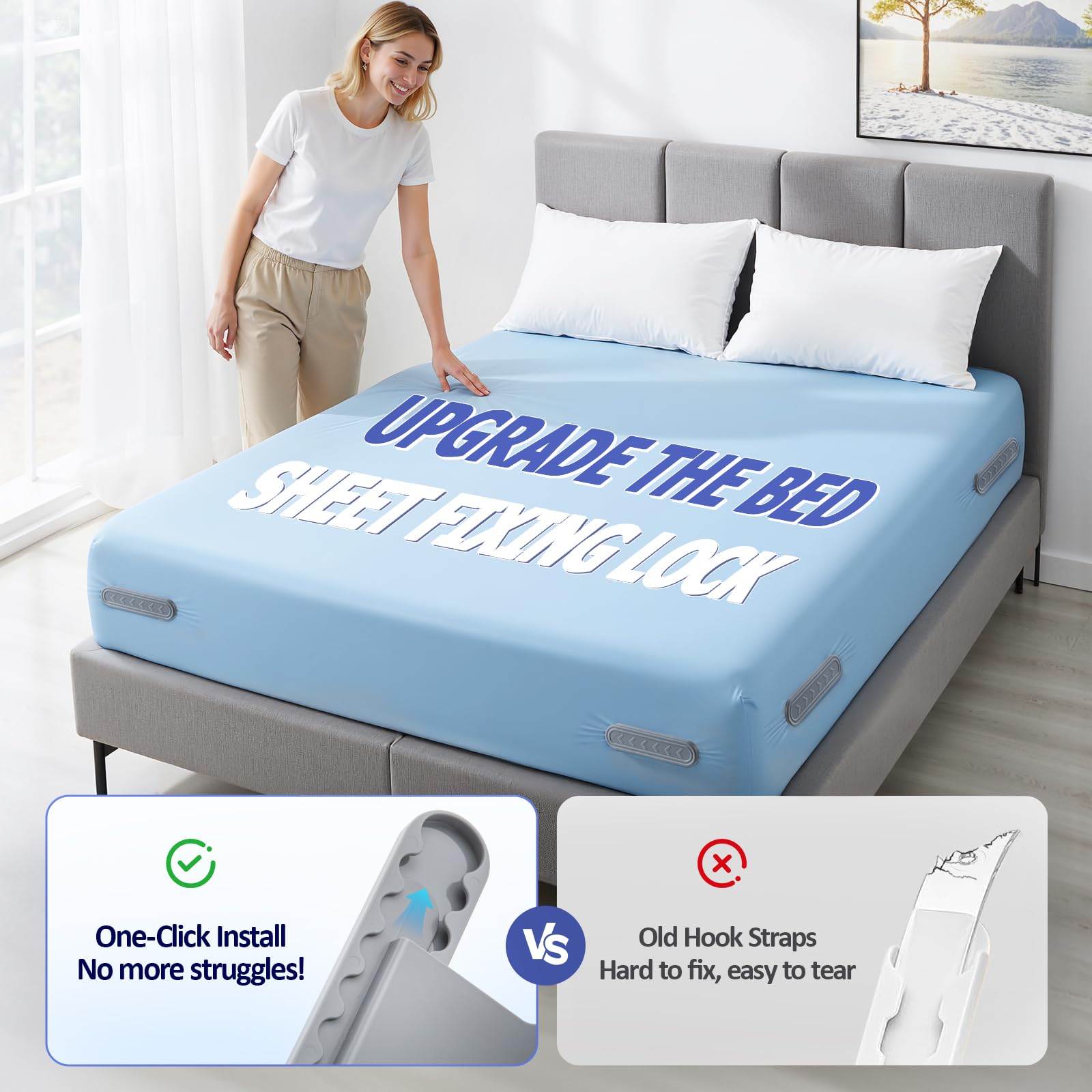 One-time installation bed sheet corner holders into mattress