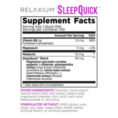 Relaxium Sleep Quick Melts 10 mg melatonin label