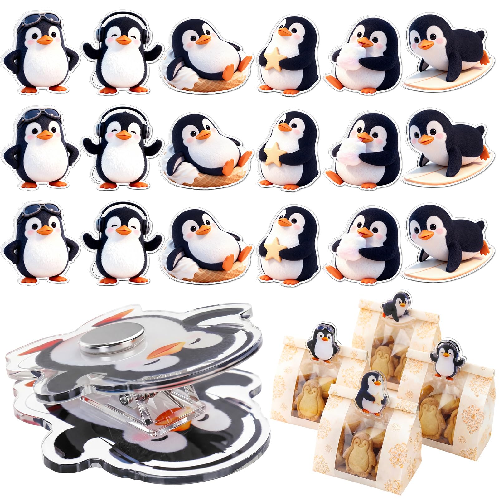 Relaxweex Penguin Magnetic Chip Clips 18 pack