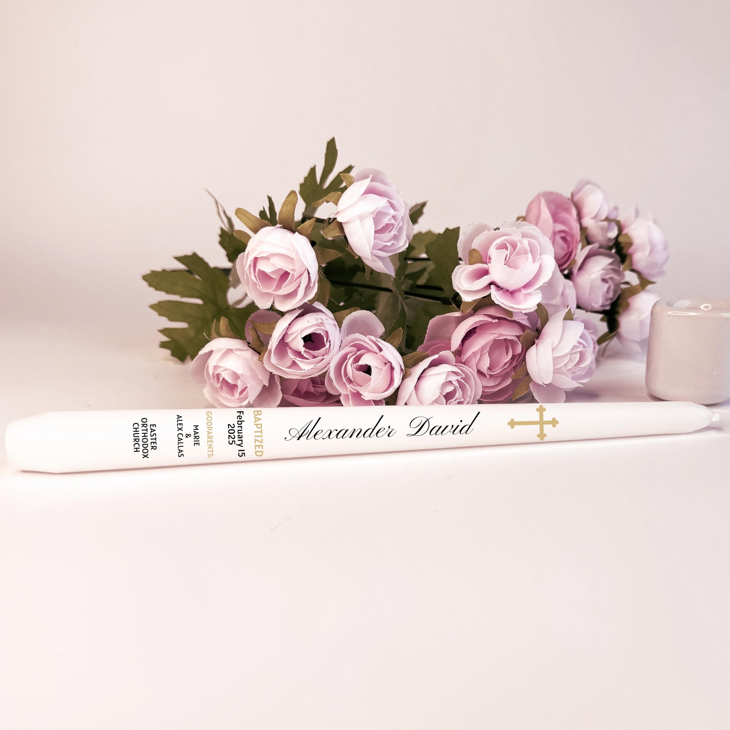 Religious celebration taper candle for baptism