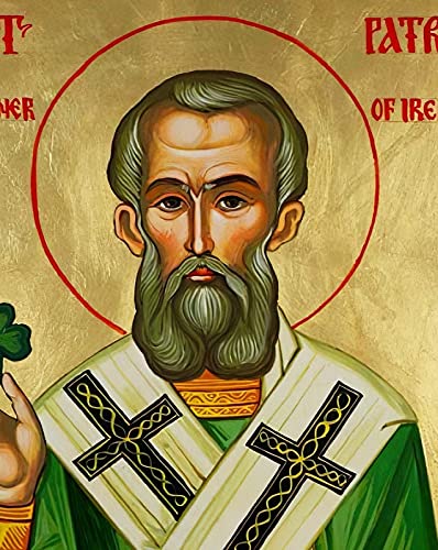 Religious decor Saint Patrick icon on wooden plaque