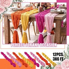Remagr 12 Pcs cheesecloth gauze table runners pink and orange