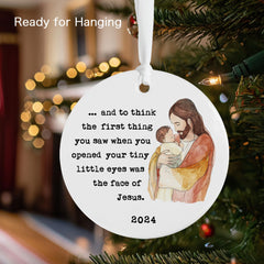 round keepsake ornament with two hanging string options