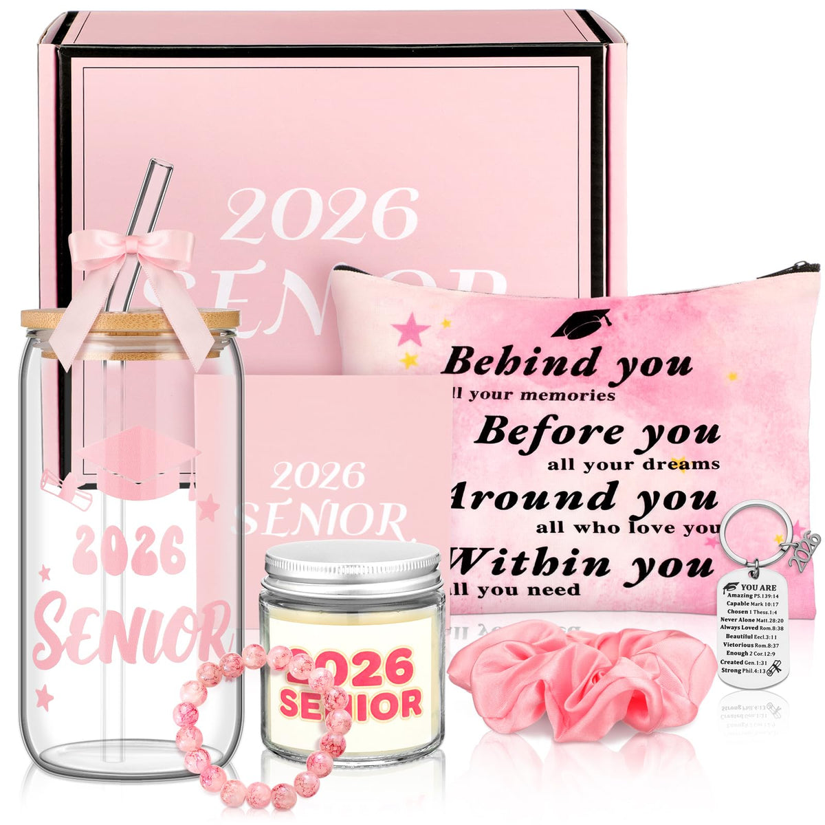 Remerry 9 Pcs 2026 Senior Graduation Gifts Set Pink glass cup