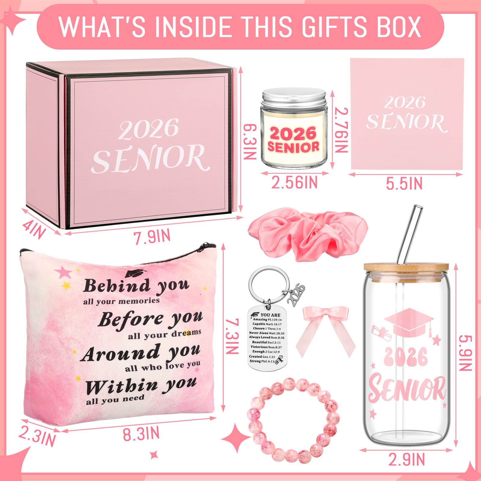 Remerry 9 Pcs 2026 Senior Graduation Gifts Set Pink keychain