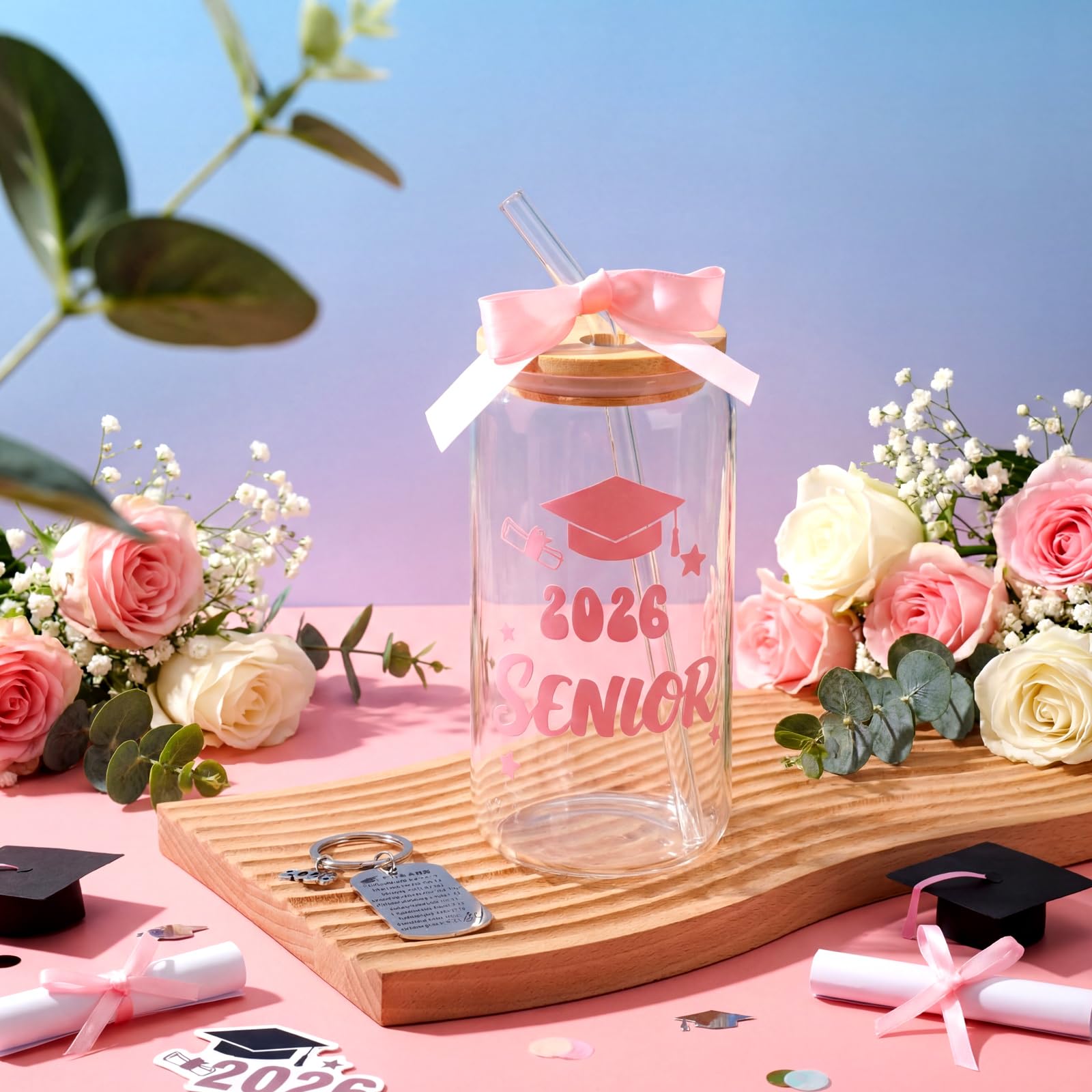 Remerry 9 Pcs 2026 Senior Graduation Gifts Set Pink cosmetic bag
