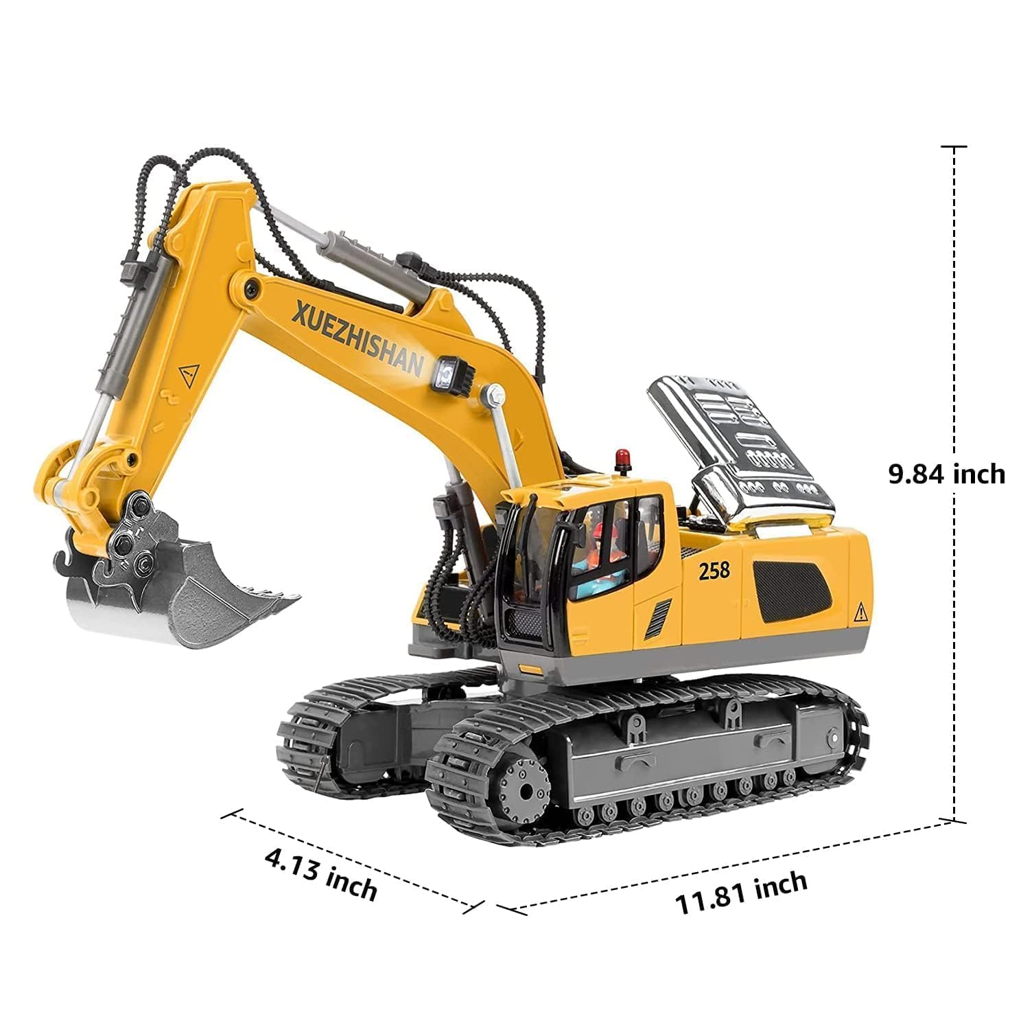 Excavator toy with lights and sound features