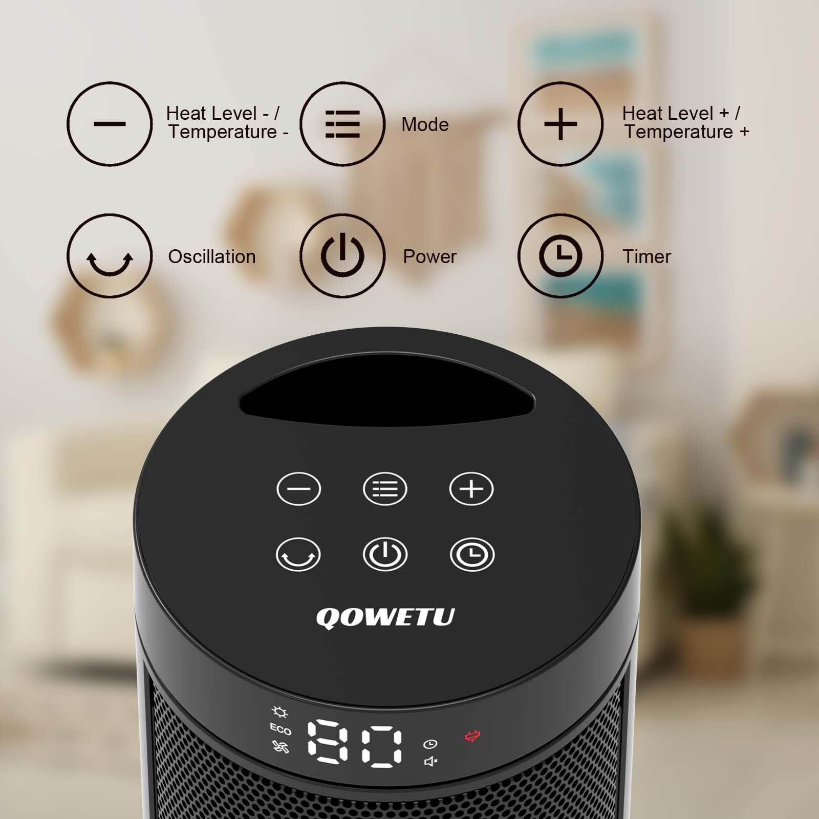 Remote control and 12 hour timer on heater