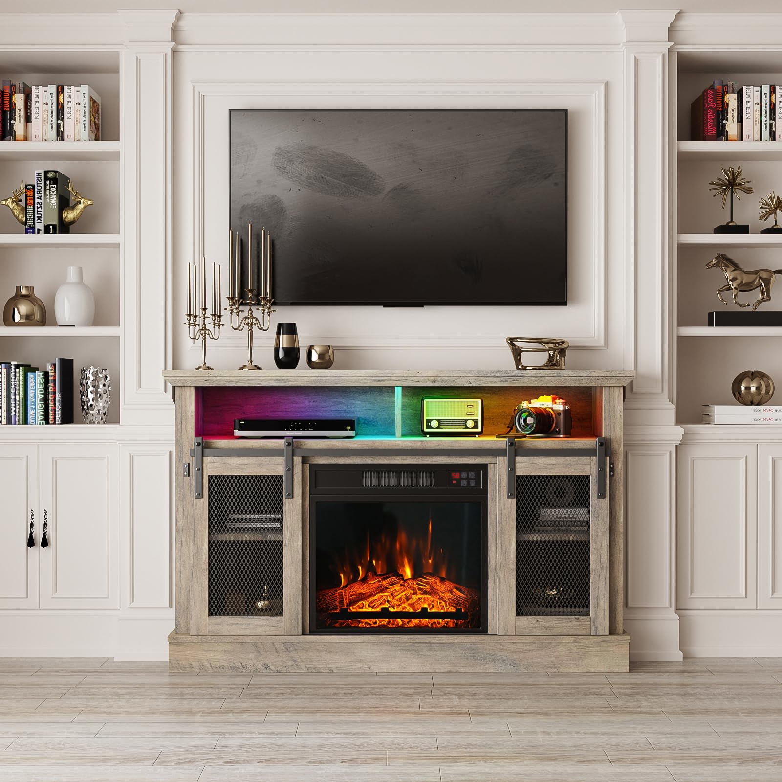 three brightness settings for flame on electric fireplace insert
