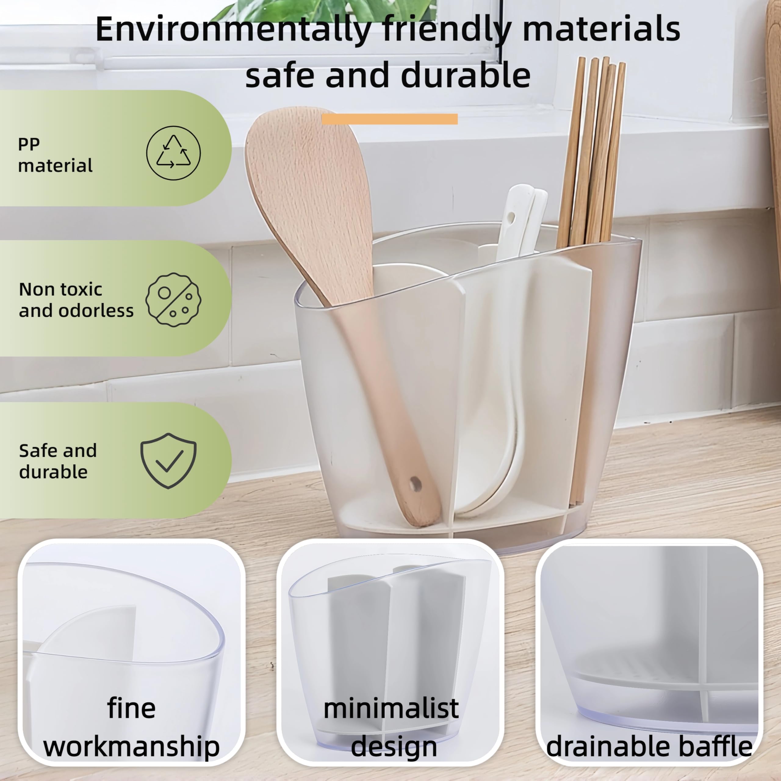 Utensil holder with drainage holes for drying