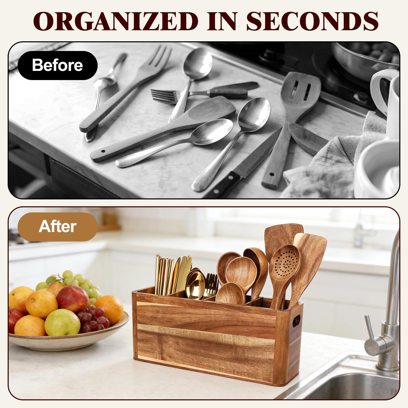 Large countertop utensil holder for busy kitchens
