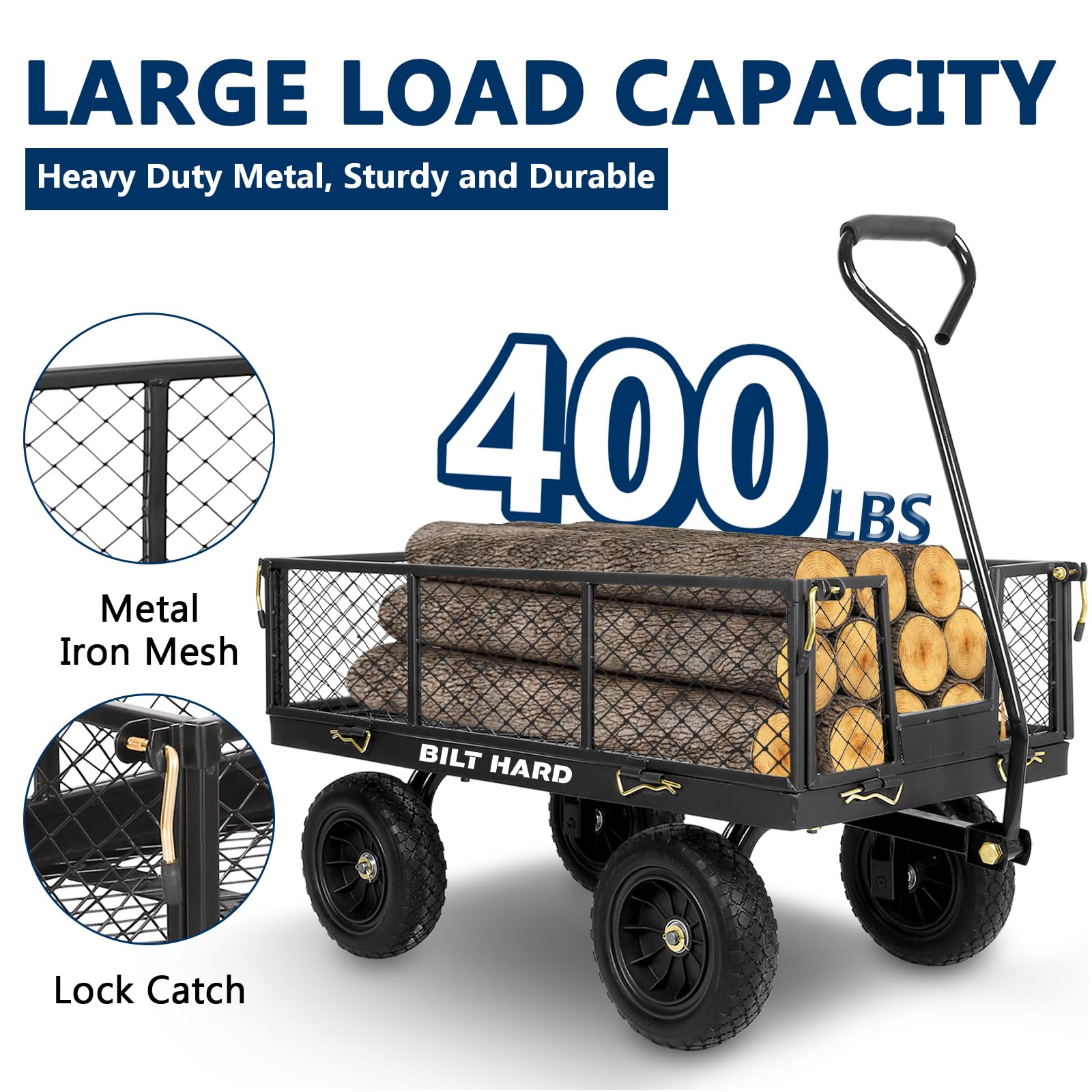 Heavy duty steel garden wagon for outdoor tasks