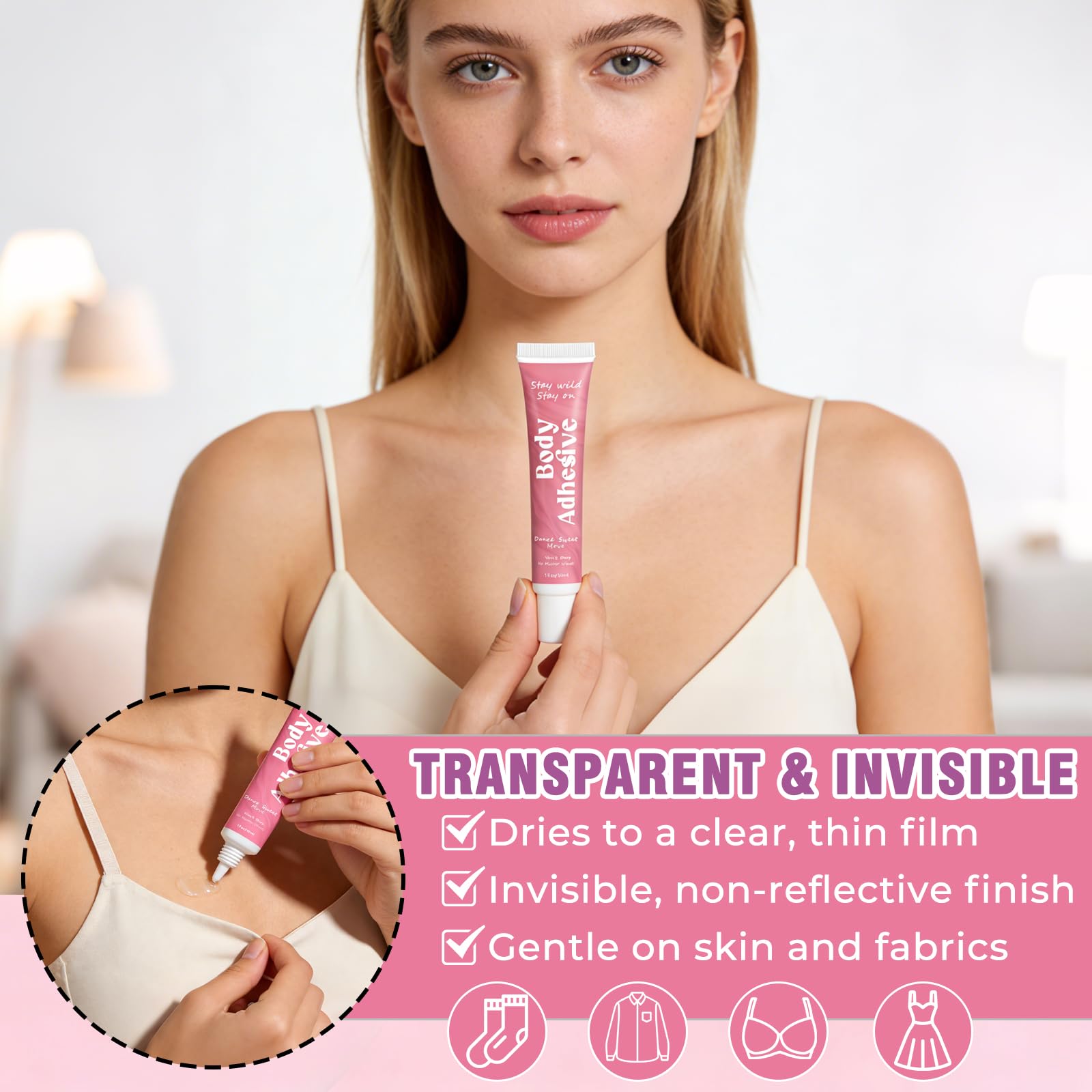 No residue skin adhesive for delicate fabrics