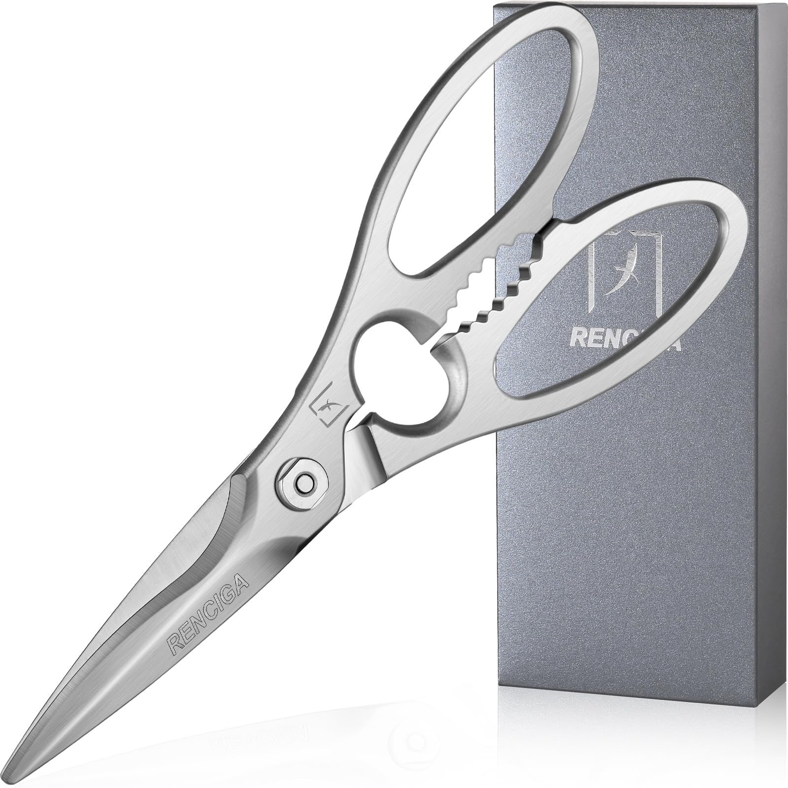 RENCIGA kitchen scissors stainless steel blade closeup
