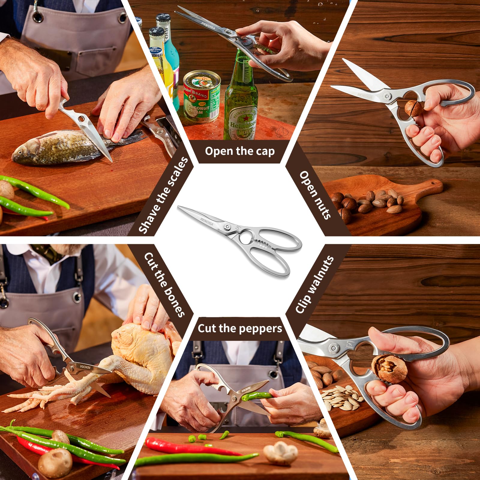 RENCIGA kitchen scissors integrated handle bottle opener