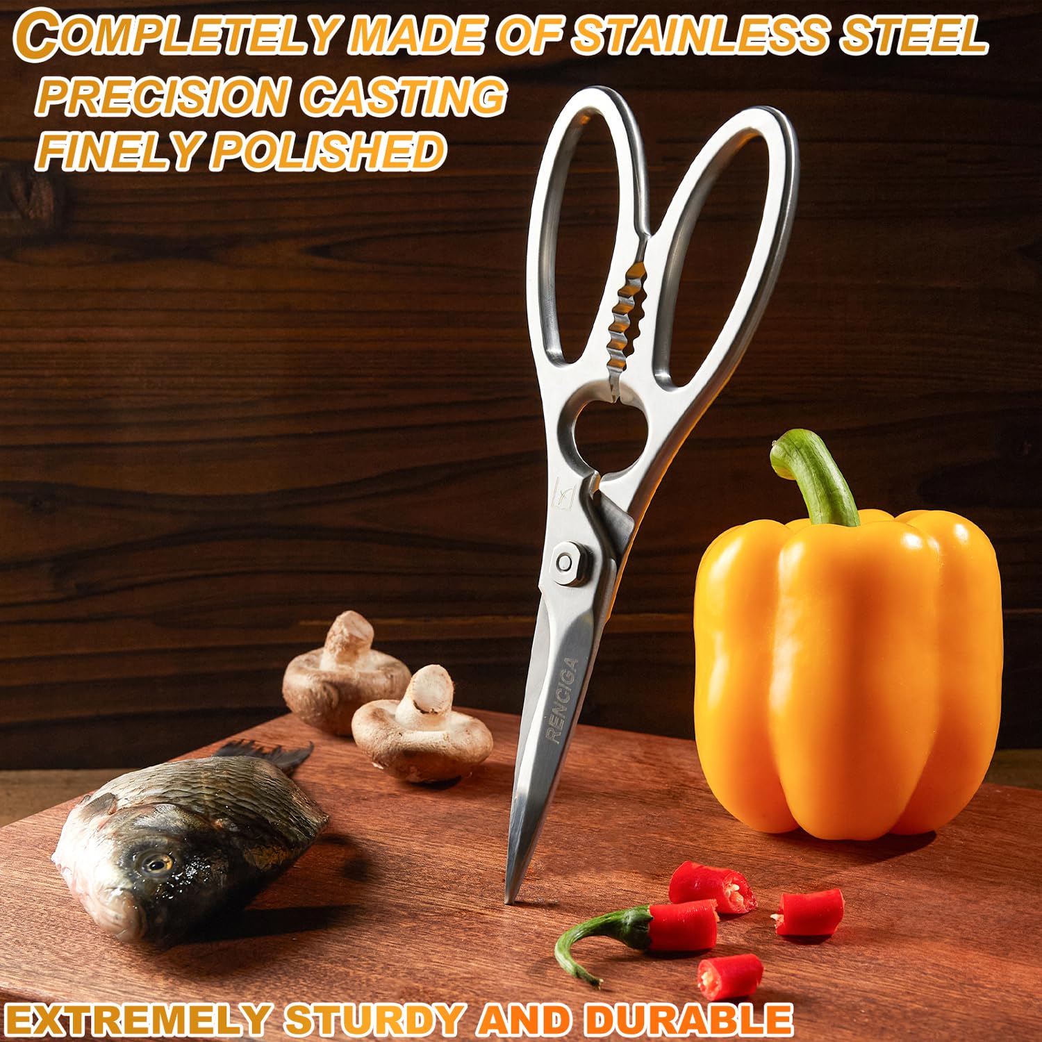 RENCIGA kitchen scissors brushed anti-slip finish