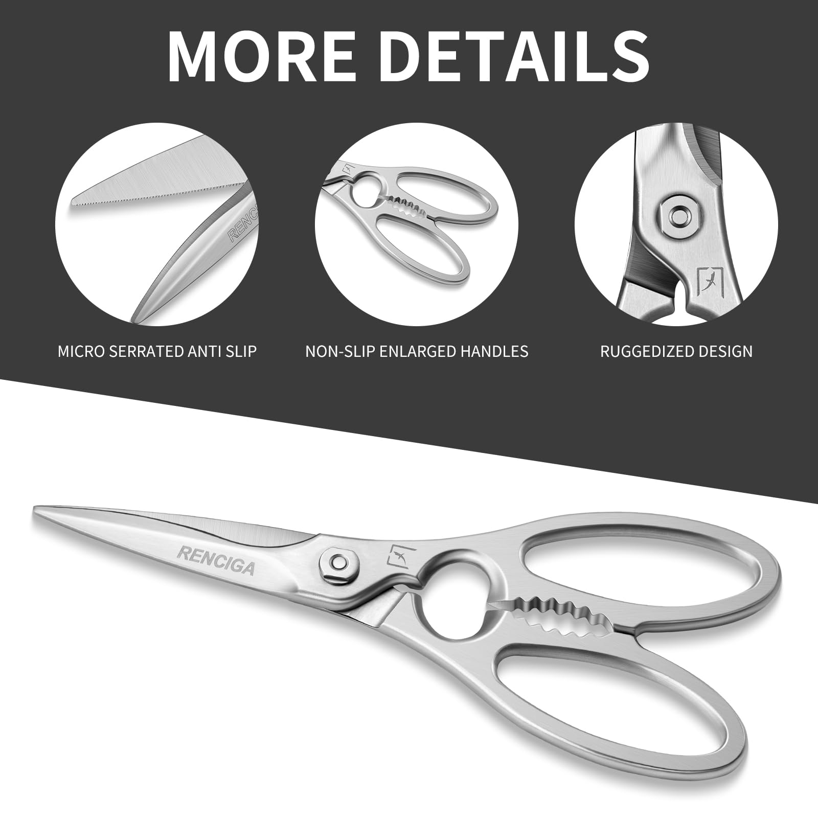 RENCIGA kitchen scissors curved blade safe cutting