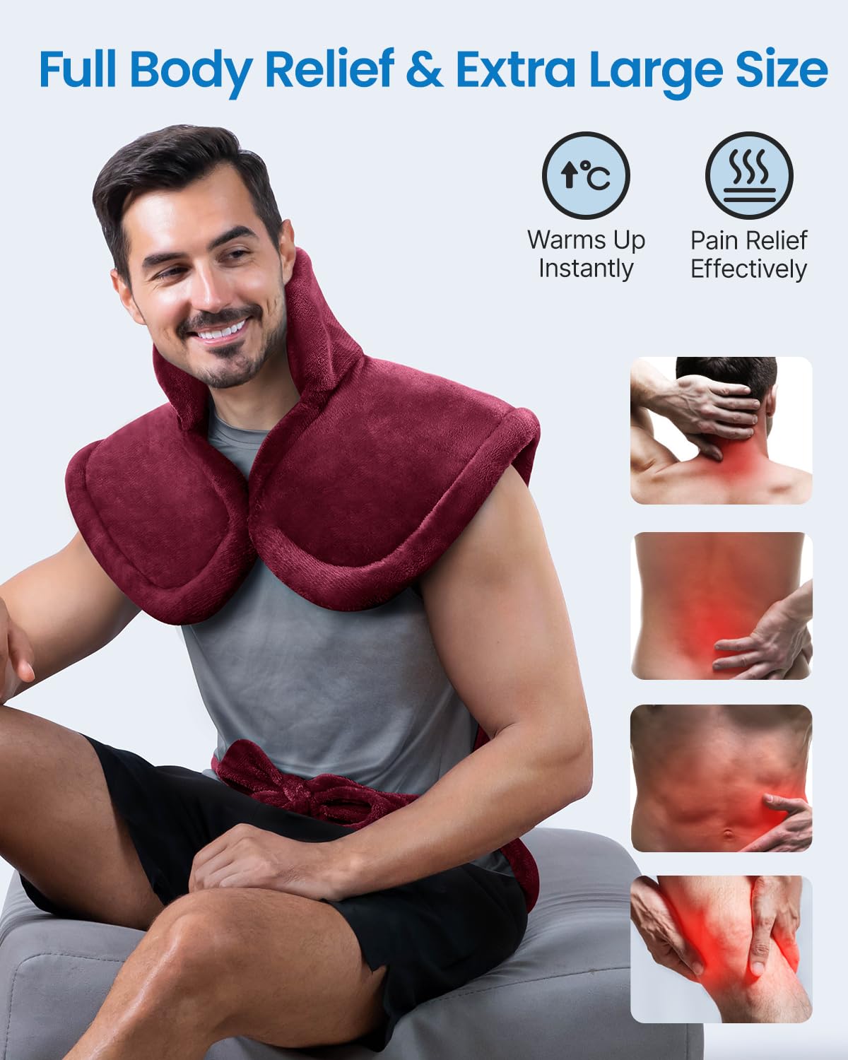 Heating pad providing neck shoulder and upper back coverage
