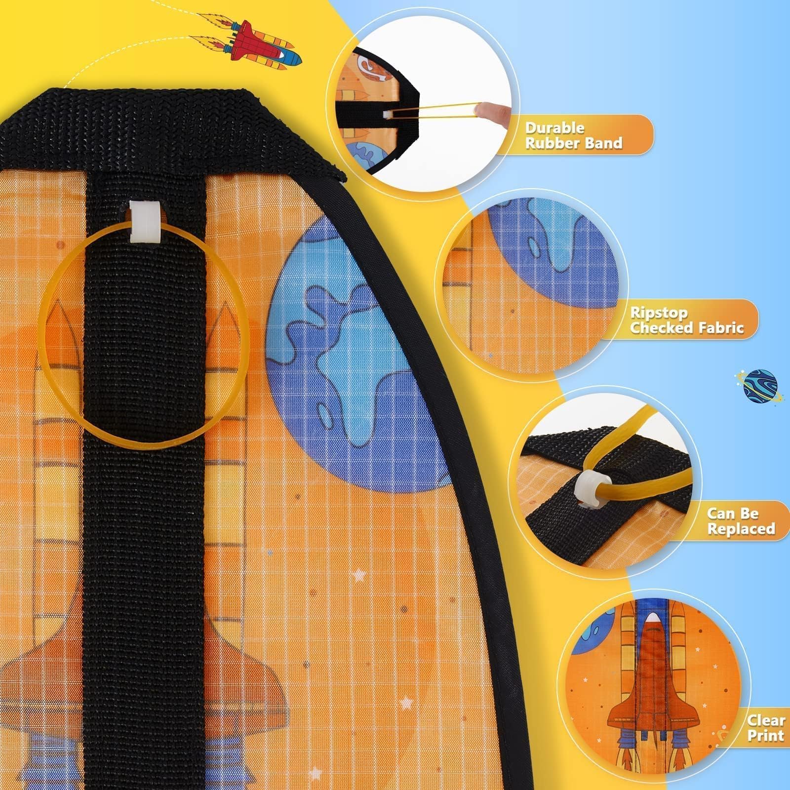 Original pattern design featuring rocket pterosaur and astronaut on kite