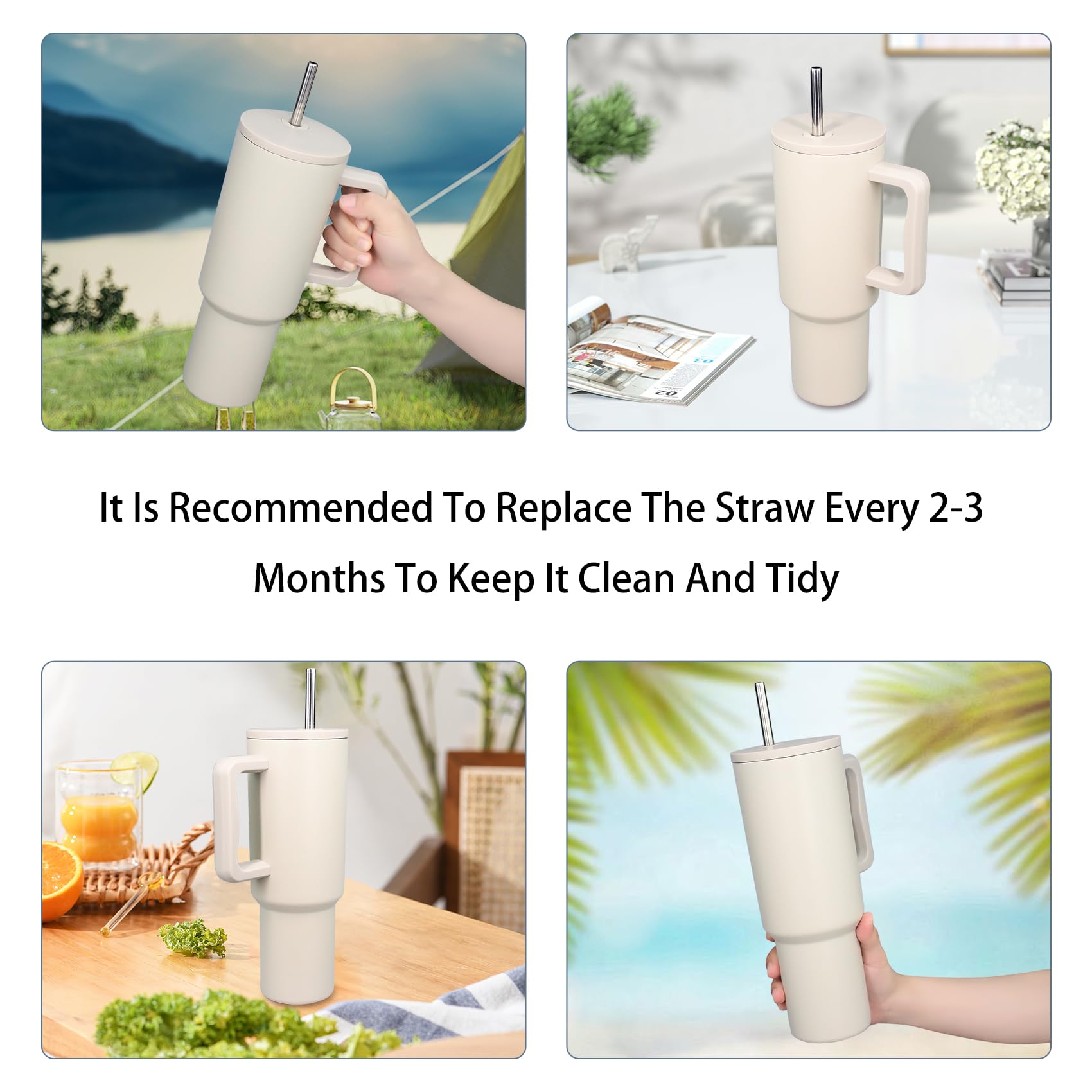 Replacement straw set with cleaning brush white