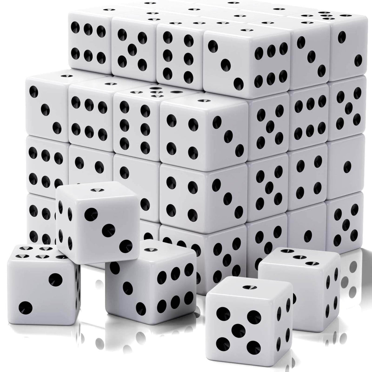 Rerdeim 60 Pieces Standard Dice set white opaque with black pips