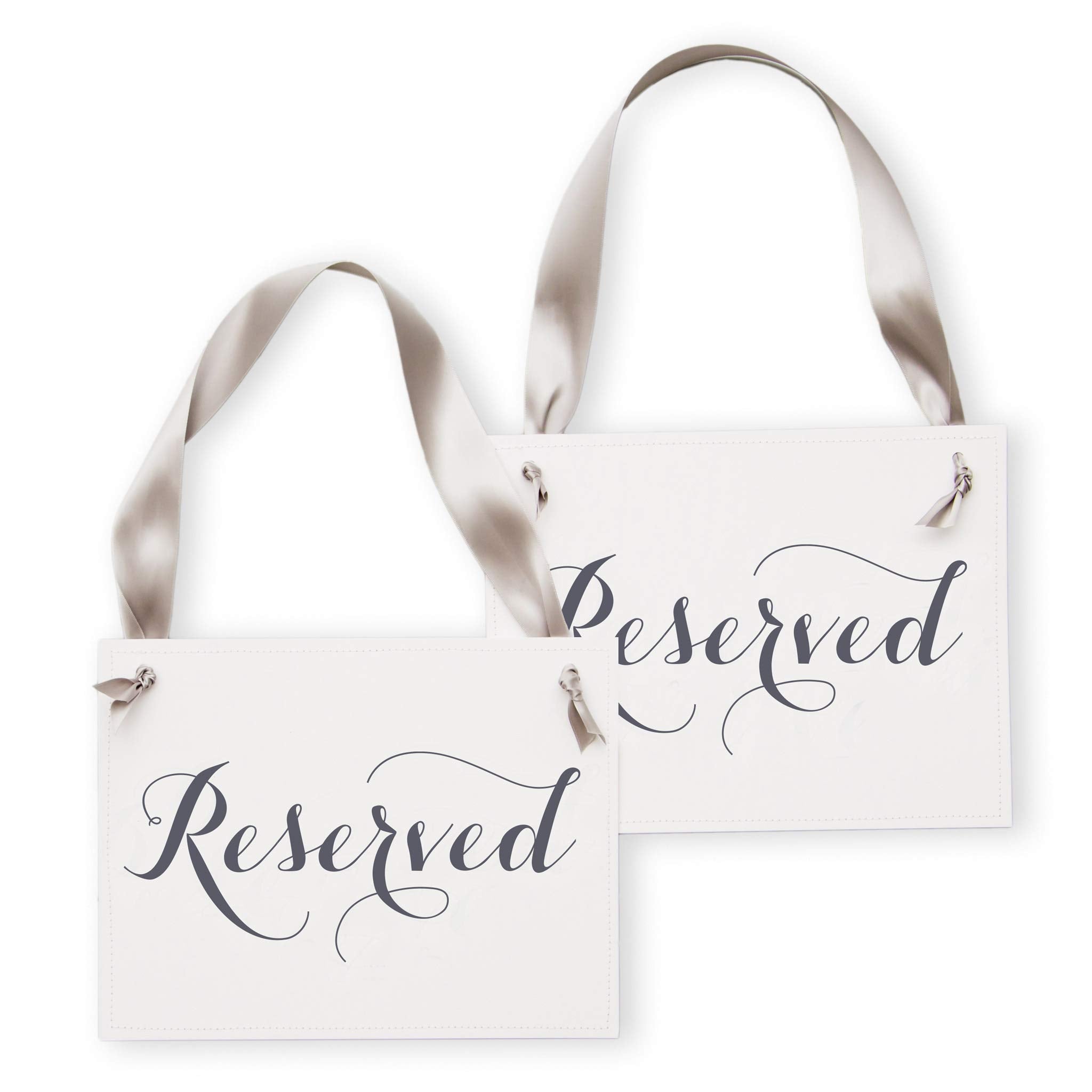 Reserved Row Signs set of 2 with slate gray writing on white linen texture