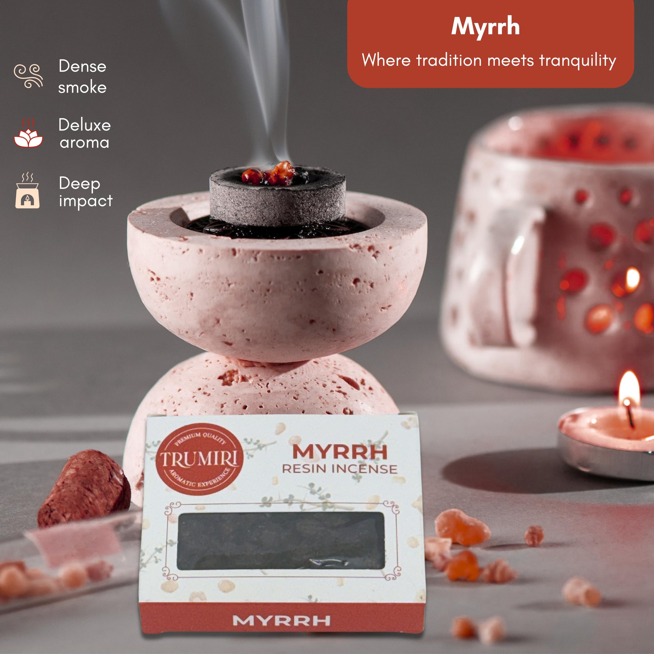 Resin incense Mirra 30g pack on display