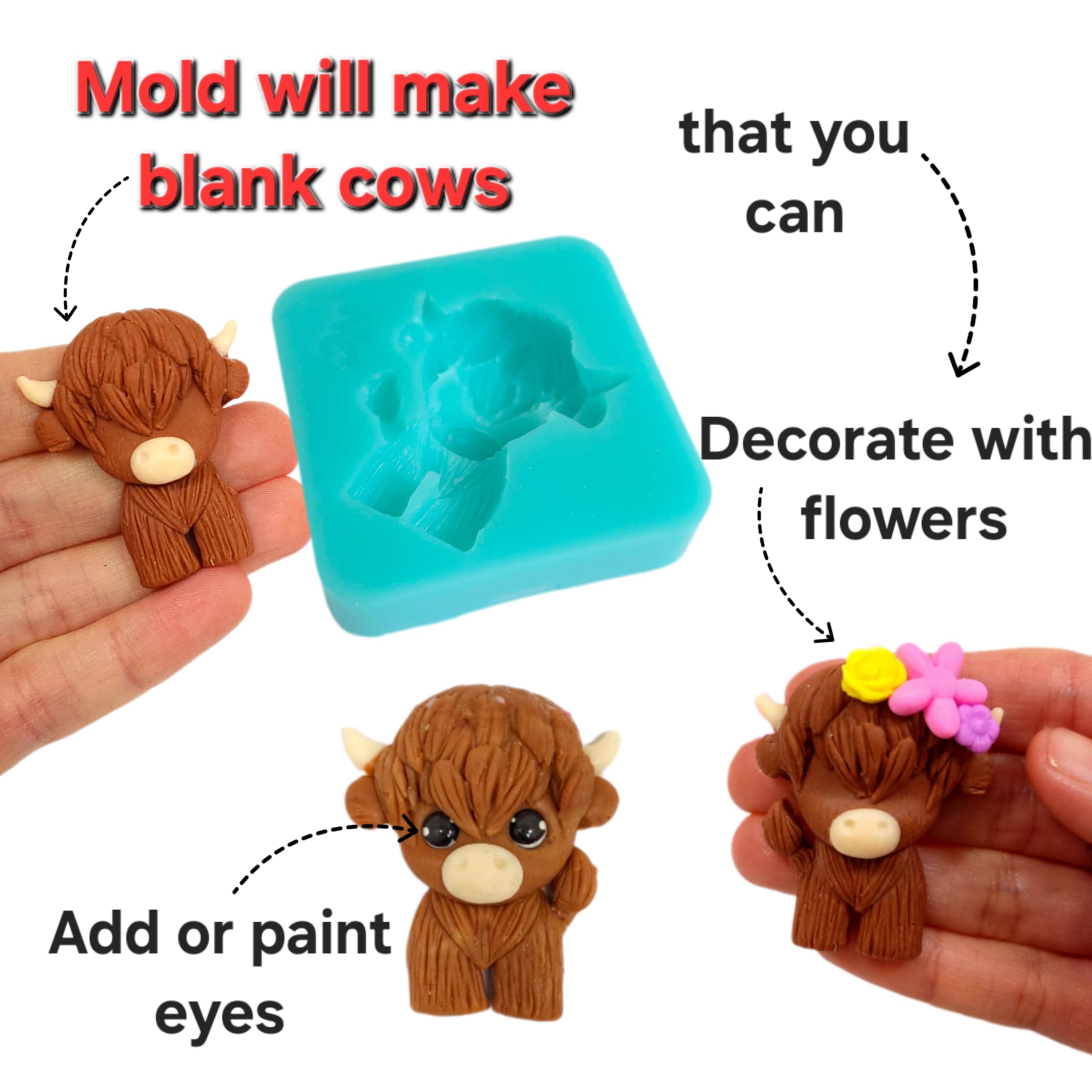 NC090 Cold porcelain and polymer clay mold Highland cow