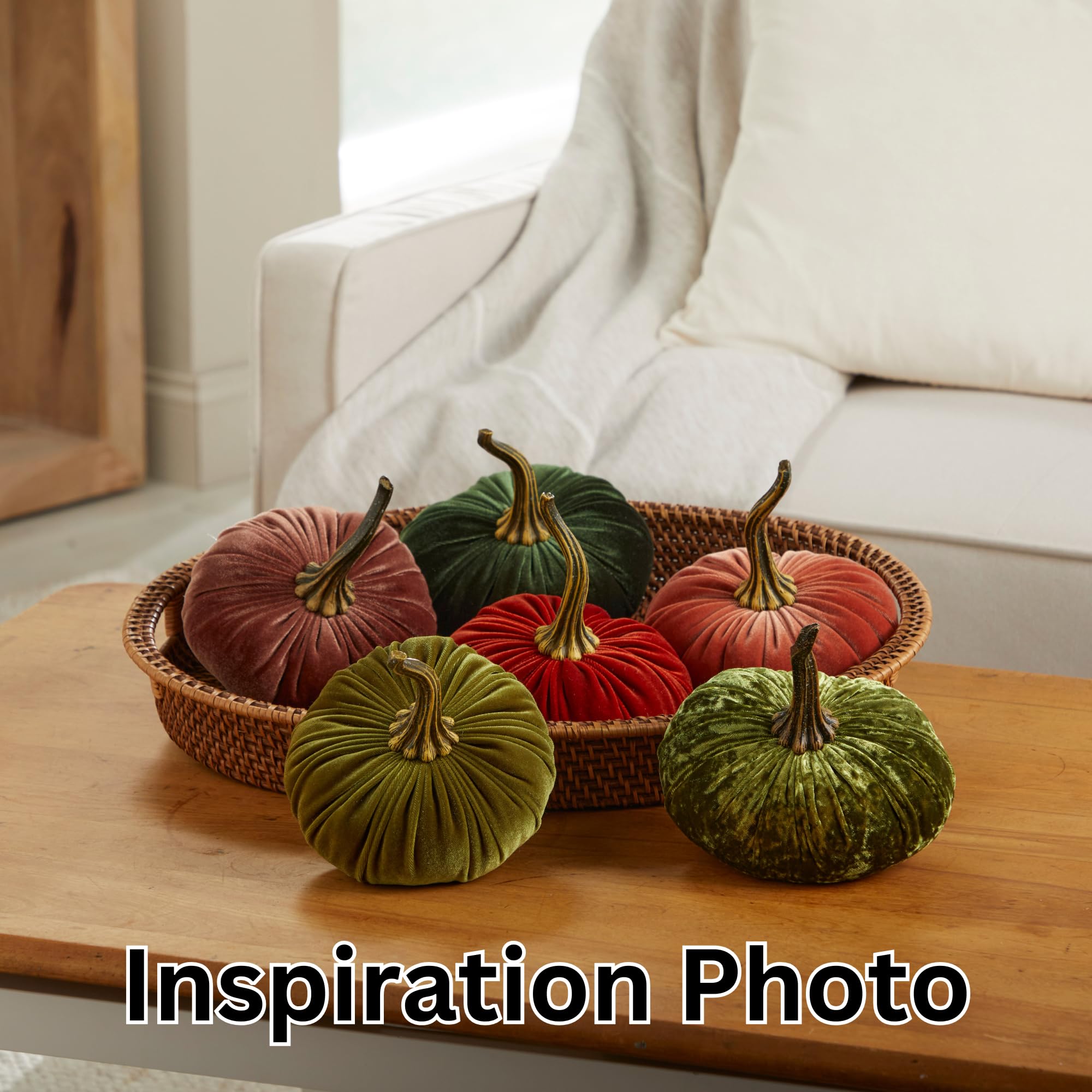 Three-piece velvet pumpkin centerpiece for tablescape