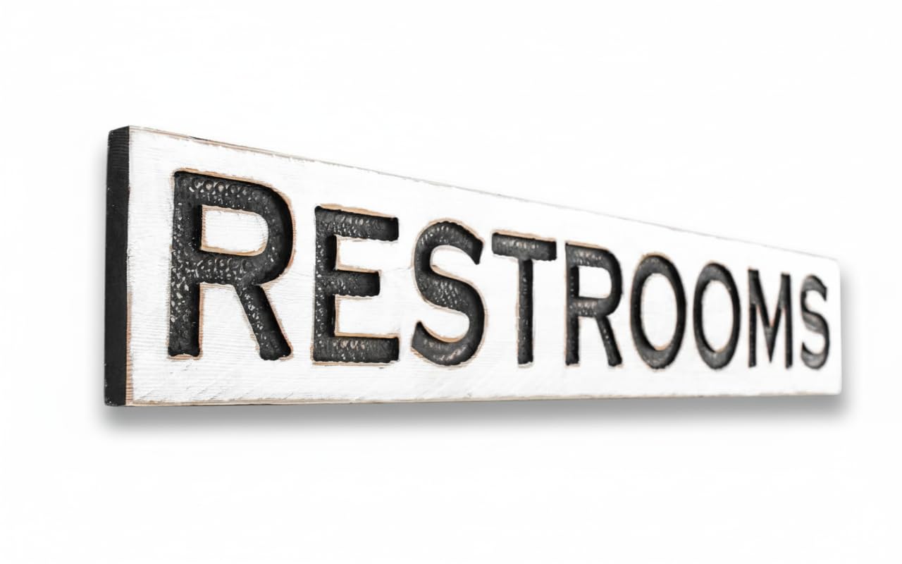 Restrooms Sign solid wood 48x8 with rustic distressed finish