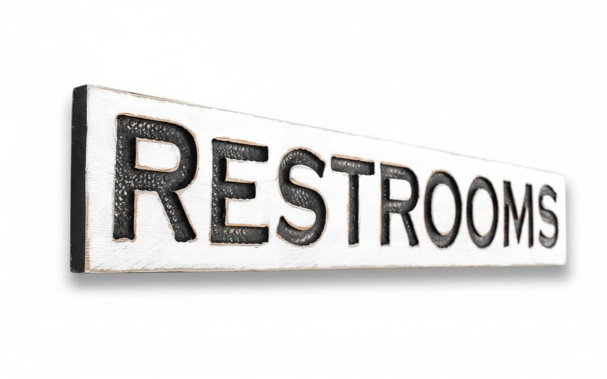 Restrooms Sign solid wood 48x8 with rustic distressed finish
