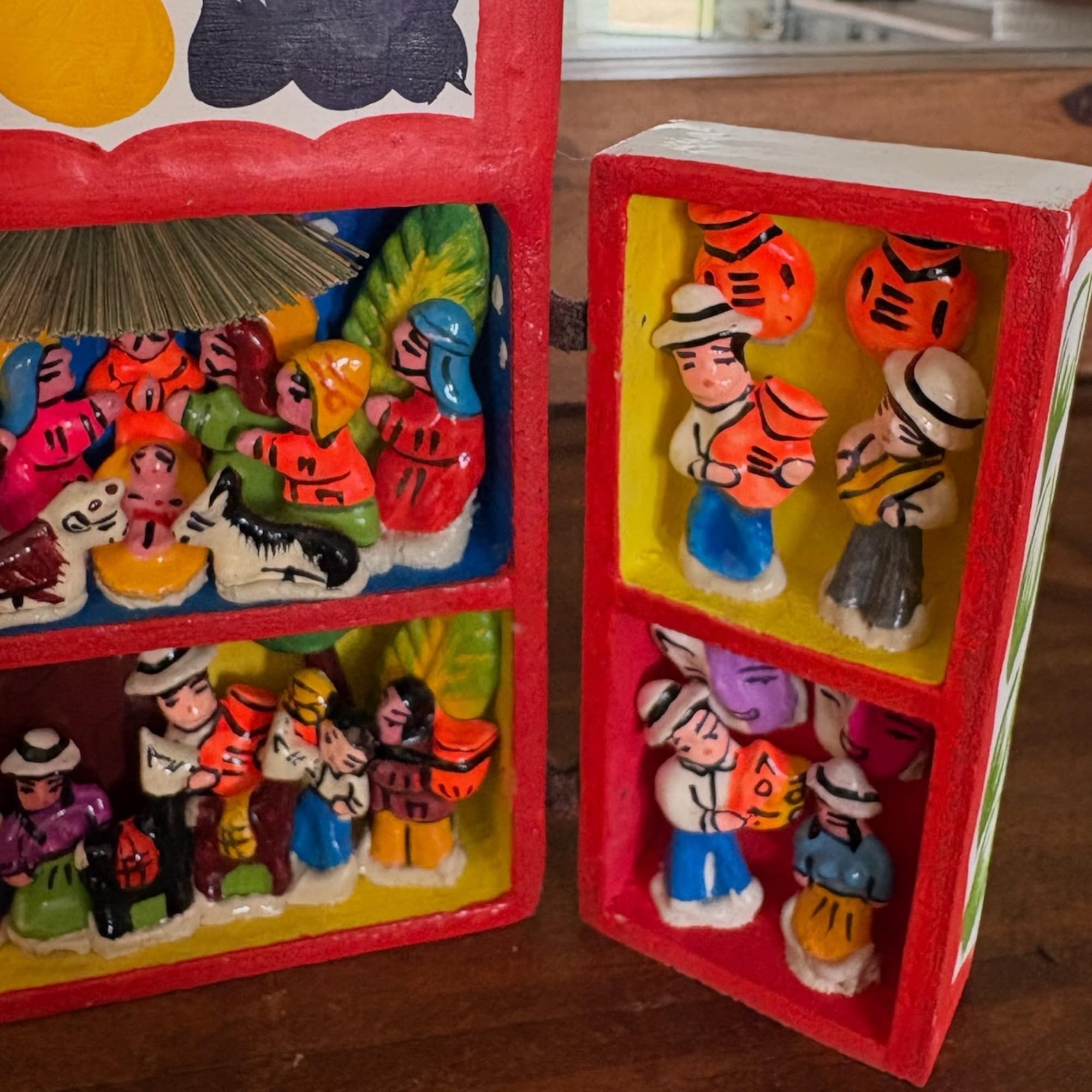 handmade nativity retablo altarpiece two floors detail