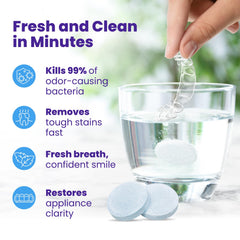Close up of clear retainers with cleaning tablets