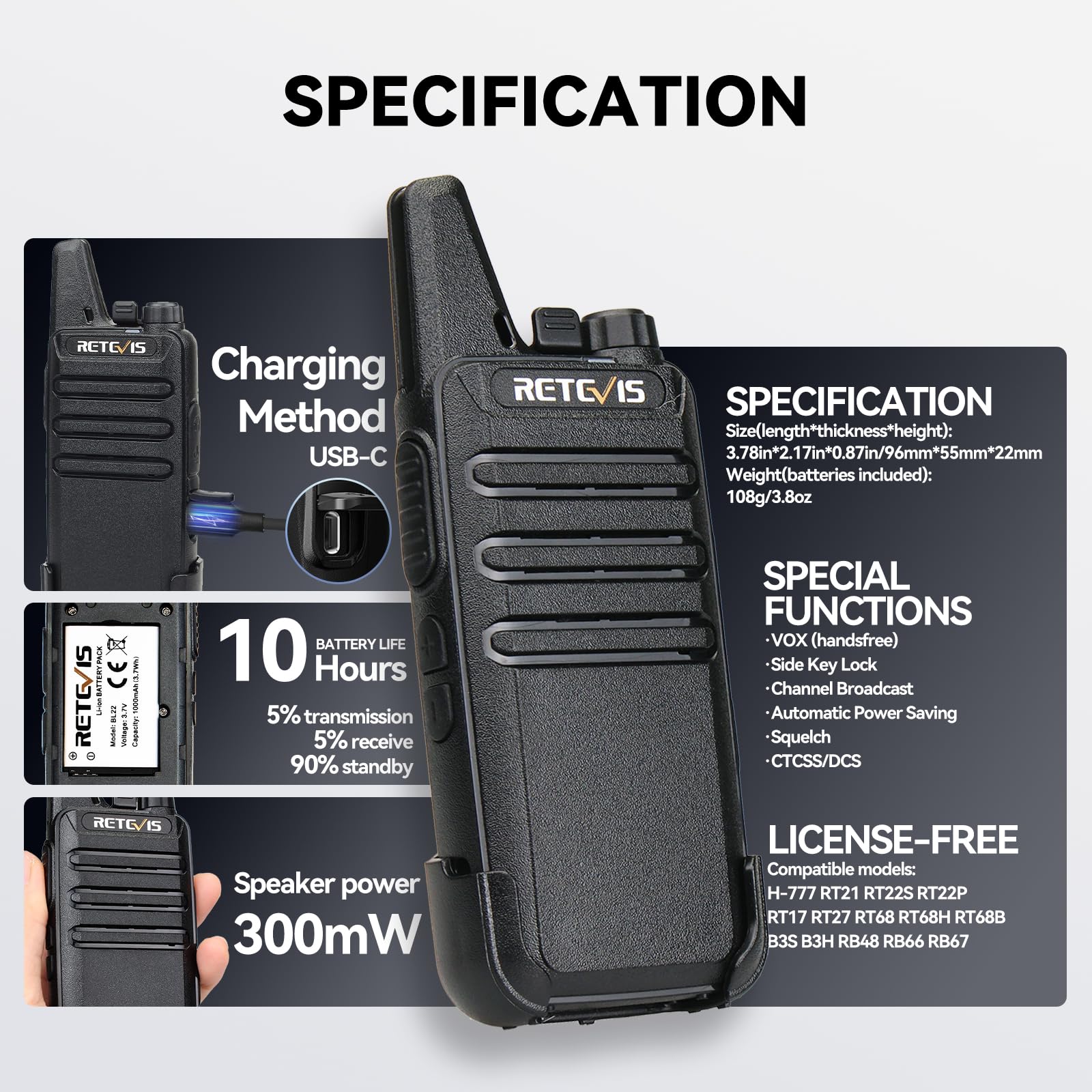 RT22 1000mAh battery specification