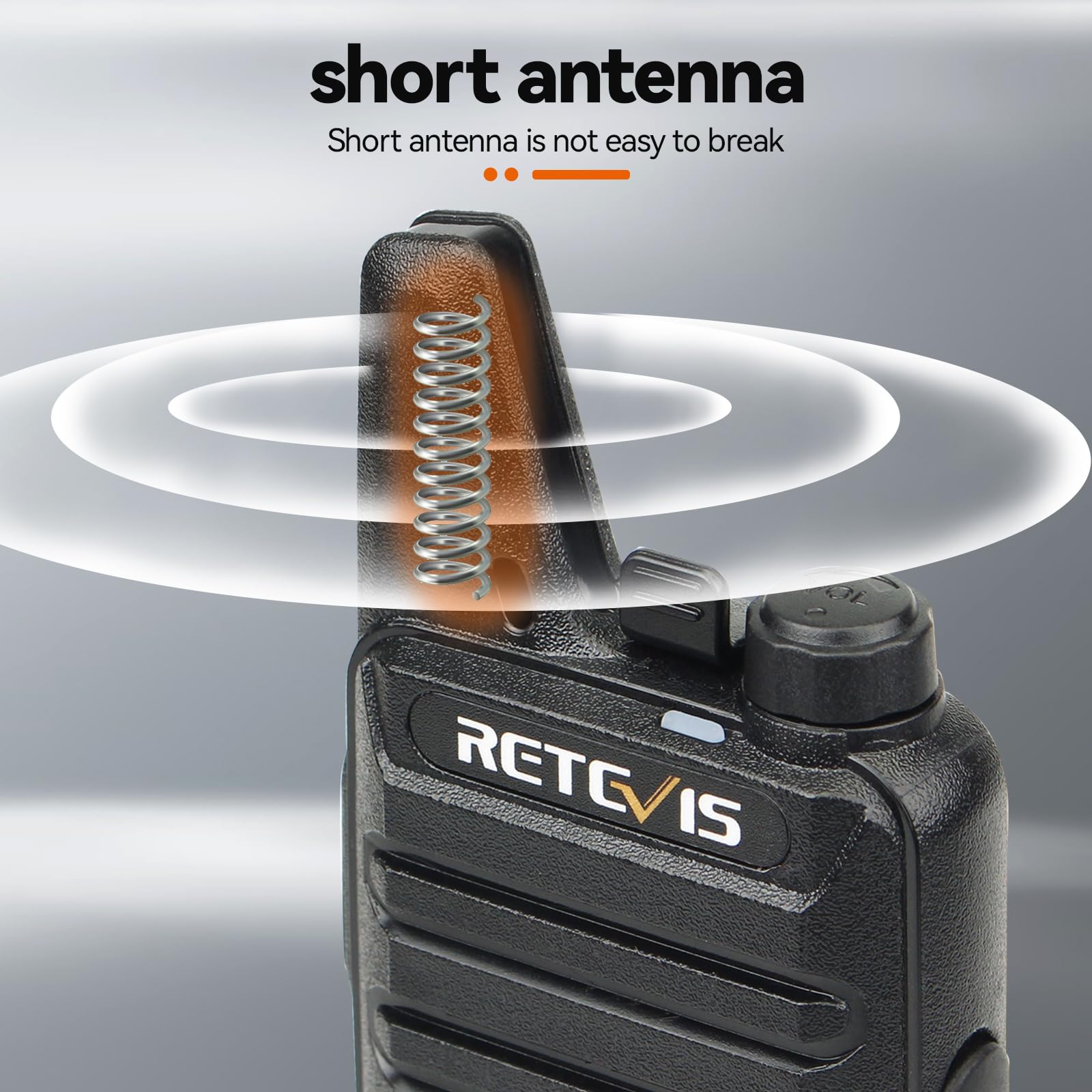 Thumb-length antenna on RT22 for safer use