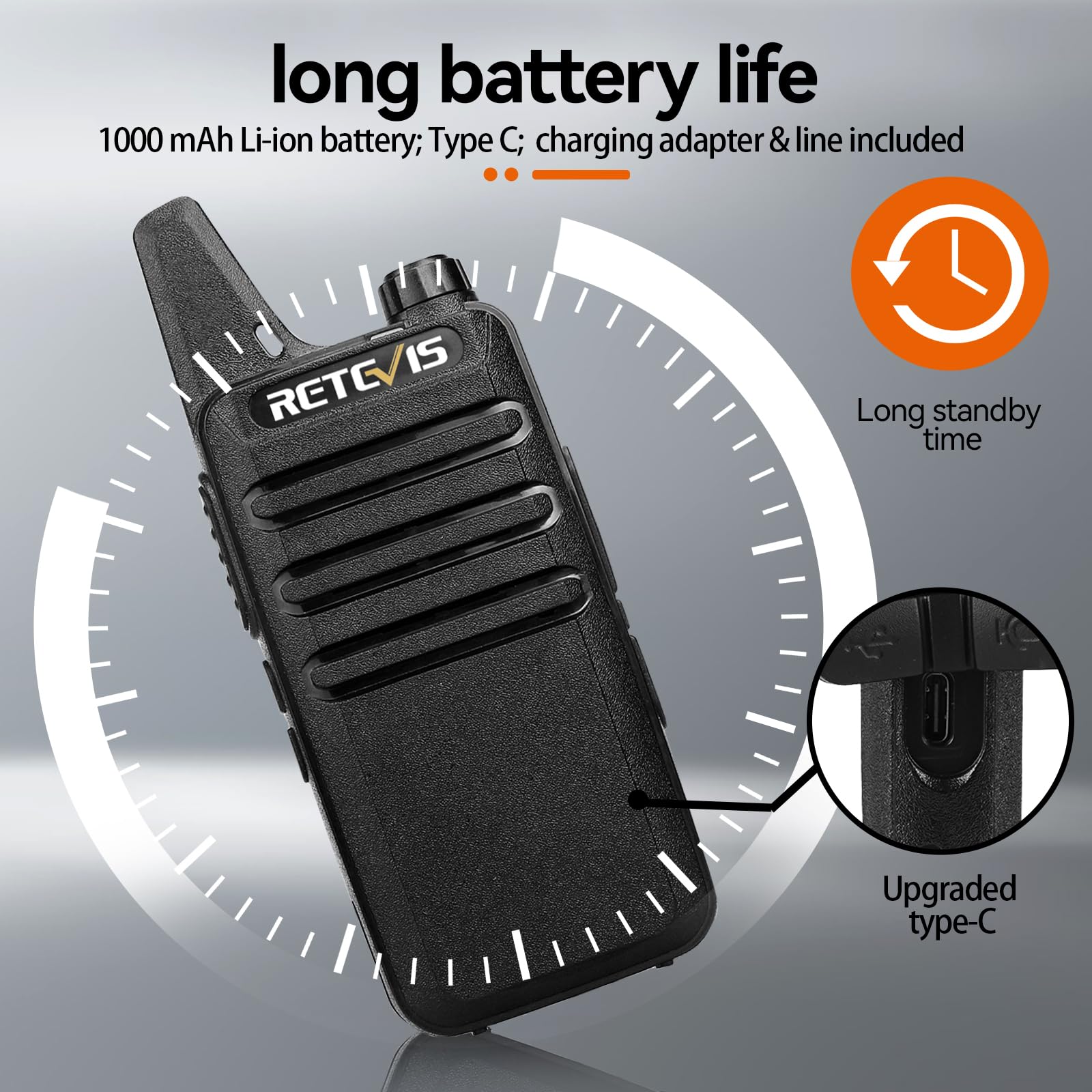 RT22 USB-C charging port for long runtime
