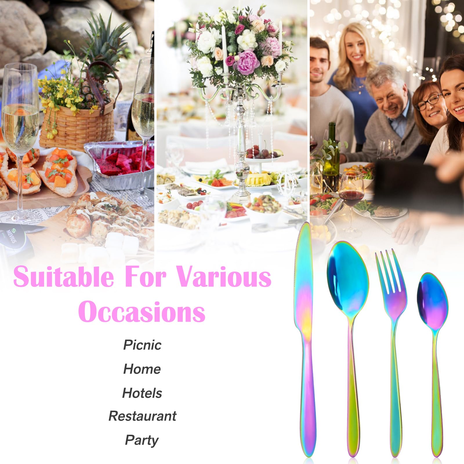 Stainless steel rainbow silverware tableware set for home restaurant