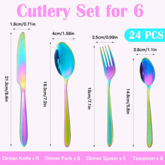 Stainless steel rainbow flatware knife with serrated edge