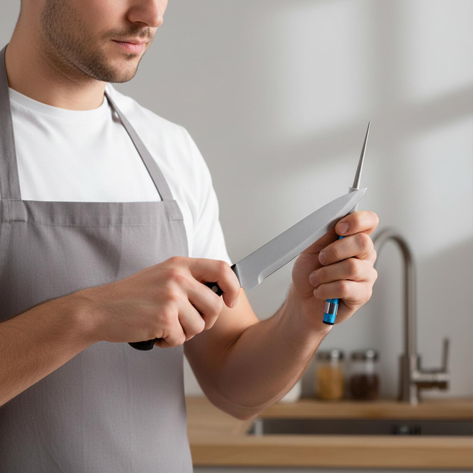 Retractable diamond rod sharpening tool for kitchen knives