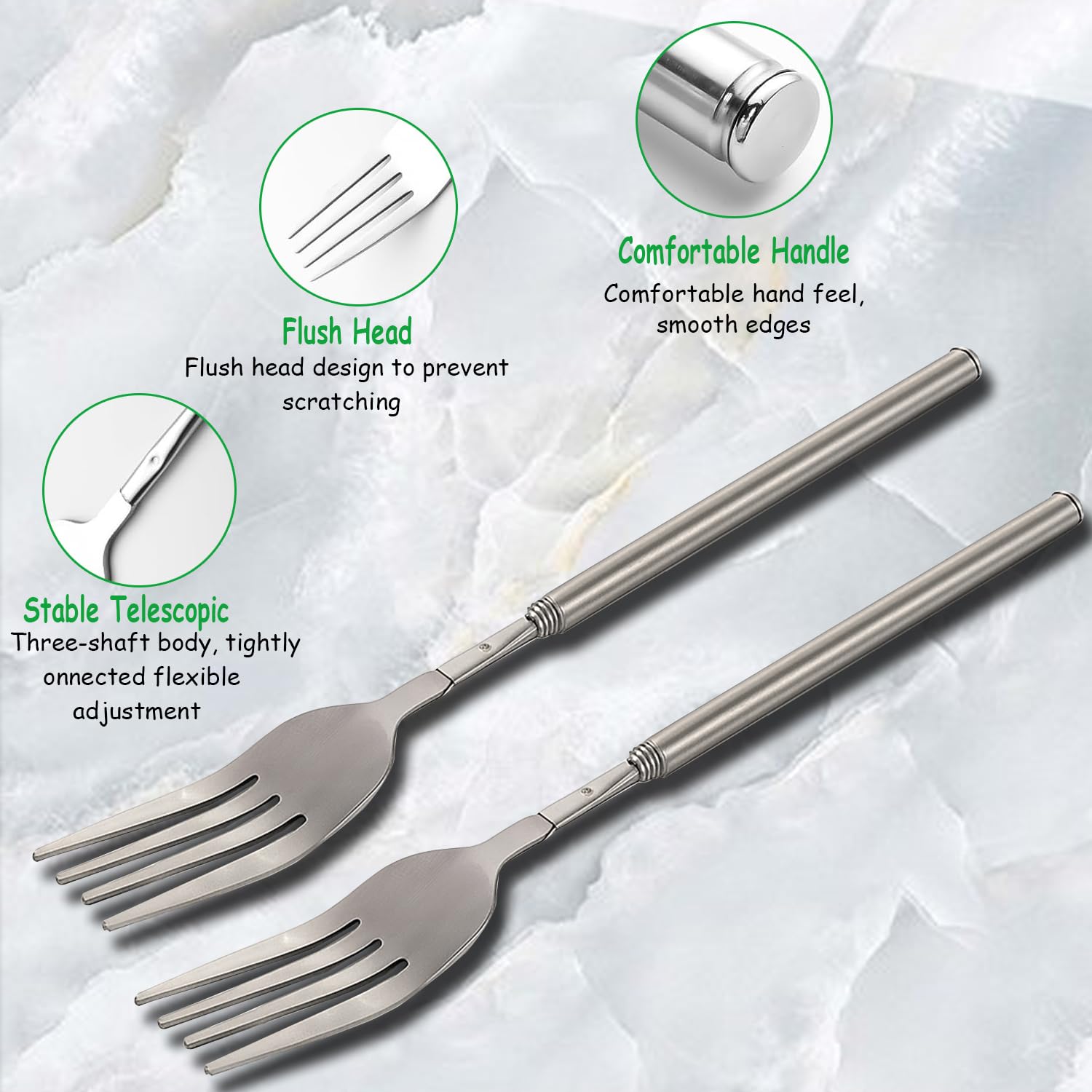 Retractable stainless steel BBQ and dinner fork