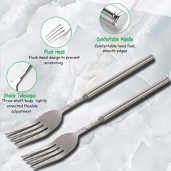 Retractable stainless steel BBQ and dinner fork