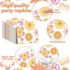 6.5 inch retro daisy flower napkins with forks