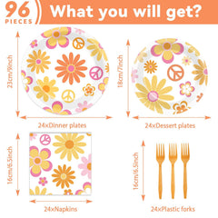 9 inch retro daisy plates in orange white pink yellow colors