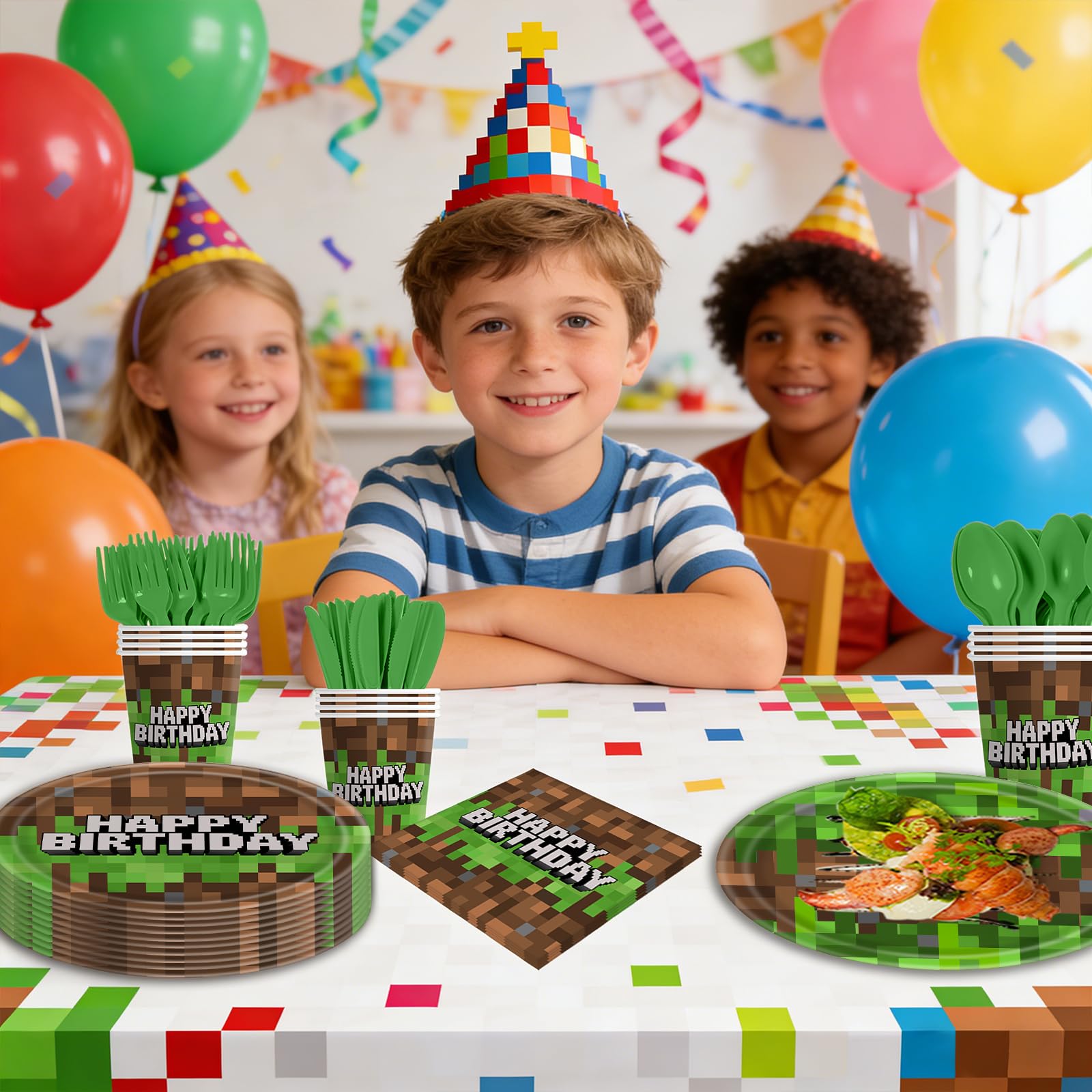 Retro dreamy cartoon themed disposable birthday utensils