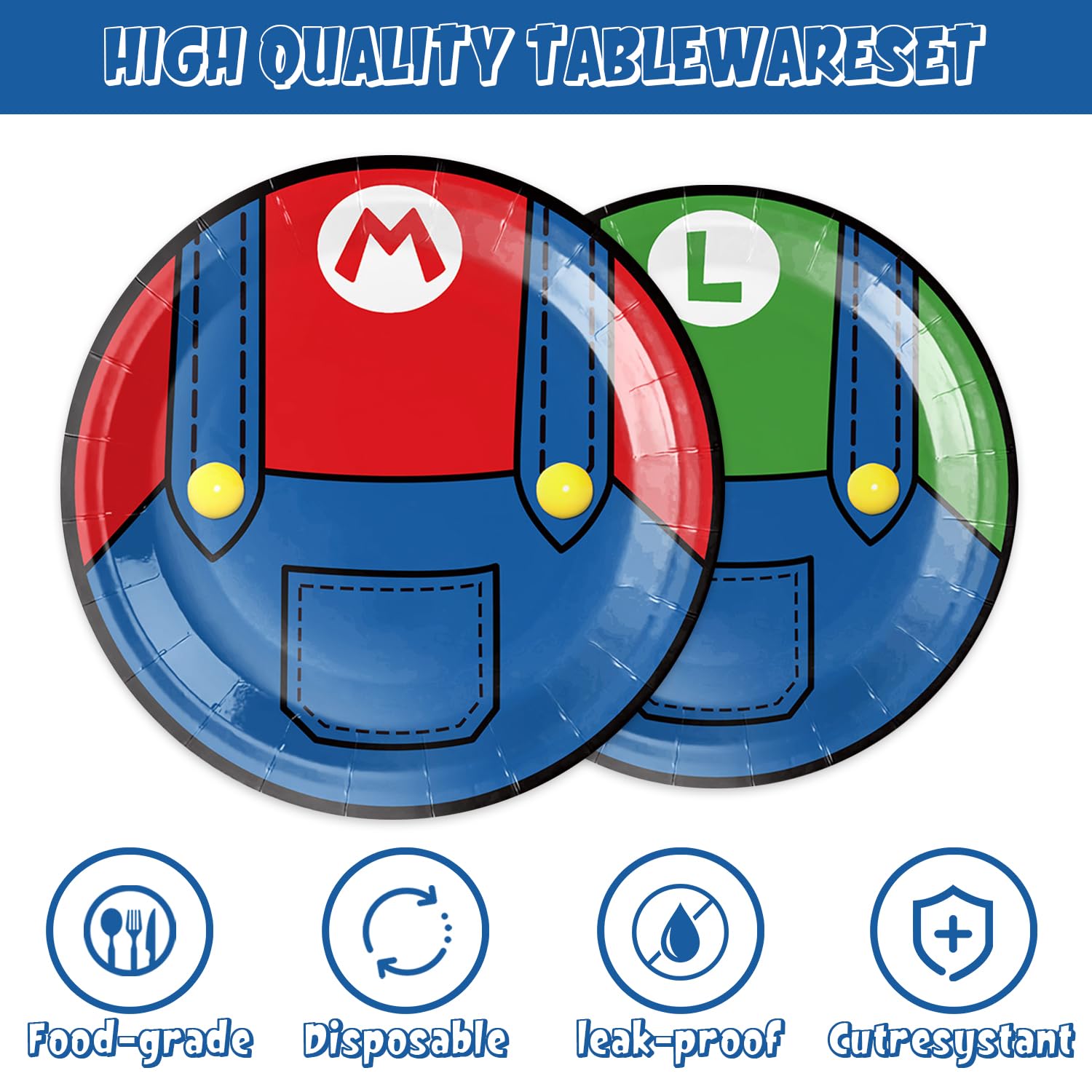 Retro video game style party supplies plates and napkins