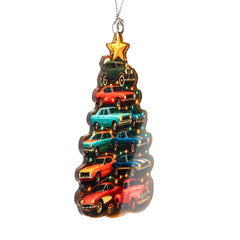 Classic car Christmas decor ornament on display
