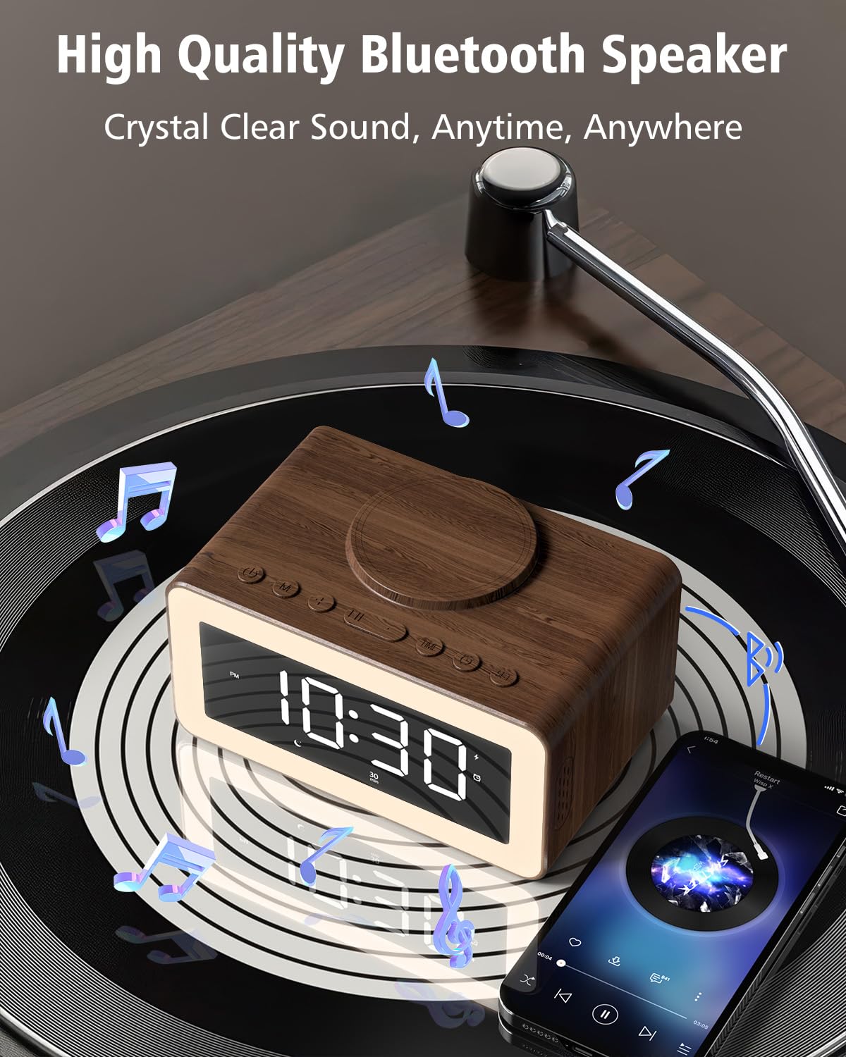 retro wood grain decor clock for bedroom