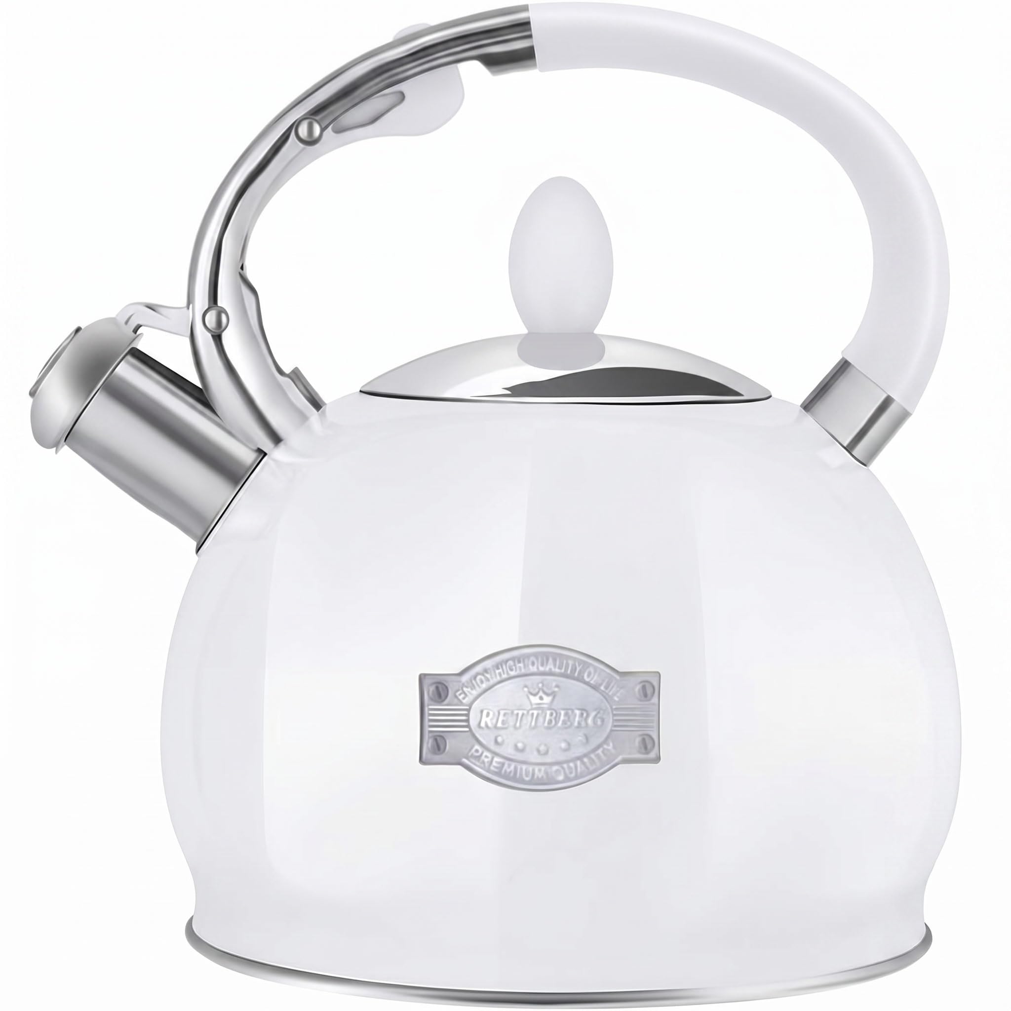 RETTBERG Tea Kettle Stovetop 2.64 Quart White